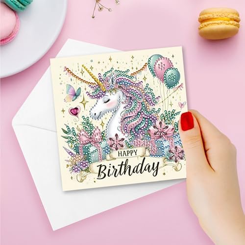 8 Pack 5D DIY Diamond Painting Cards Kit, Diamond Art Birthday Holiday Greeting Card, Art Crafts Kit Creative Gift with Envelope, Card Making Kits for Adults, Birthday