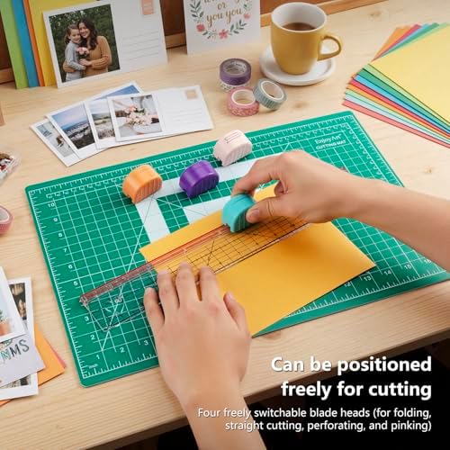 Sliding Paper Trimmer Set, 4 Multi-Function Blades, Acrylic Ruler & A3 Mat