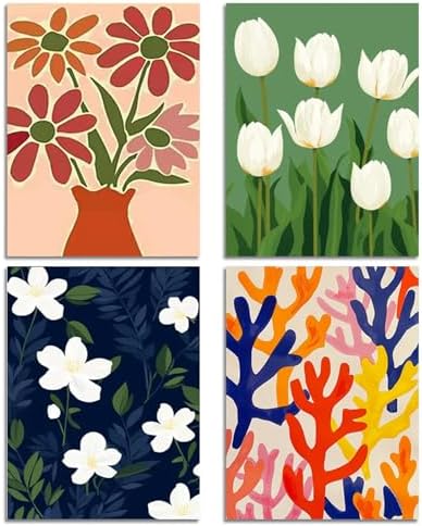 DOTSOPS 4 Pack Floral Diamond Painting Kits Art for Adults Round Full Drill