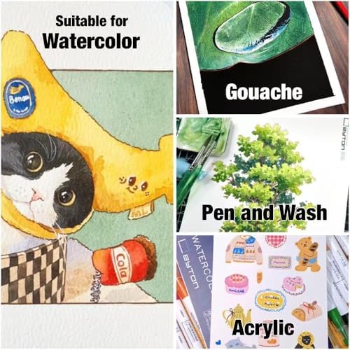 Non-Warping 100% Cotton Watercolor Paper Block - 20 Sheets of 160lb/350gsm Cold Press Water Color Art Supplies for Wet, Dry, and Mixed Media Painting, for Watercolor, Gouache, Acrylic (7 x 5'')