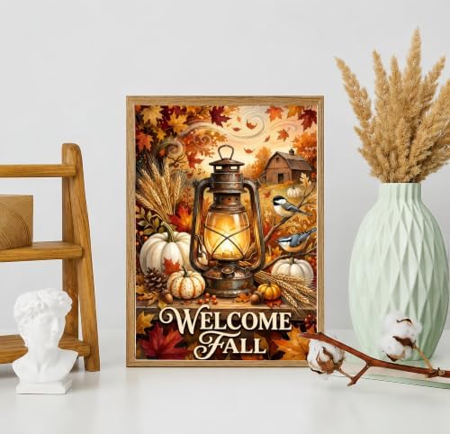 Rustic Fall Diamond Art Kits for Adults, Autumn Full Round Diamond Painting