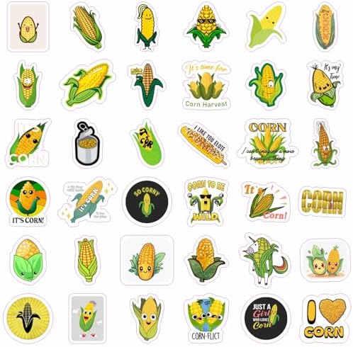 Corn Stickers for Water Bottle and Laptop - Corn Party Supplies & Decorations, Waterproof Vinyl Decals, Cute Vegetable and Farm Stickers, Gifts for Women & Men