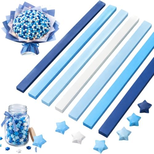 540Pcs Origami Star Paper Strips, Double-Sided Colored Paper for DIY Lucky Stars, Pre-Cut Wishing Star Craft Kit (Blue, 1)