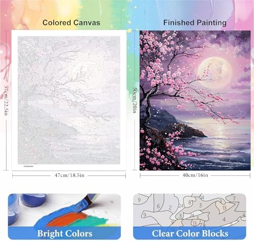 bleihum Paint by Numbers Kit for Adults Cherry Blossom 16x20inch