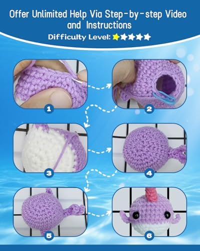 Fortilo Crochet Kit for Beginners 4PCS Colored Whale