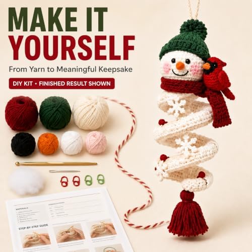 Crochet Snowman Spiral Ornament DIY Kit, Christmas Craft for Adults