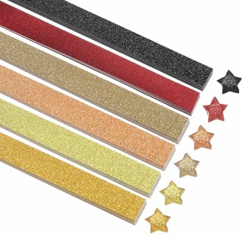 MECCANIXITY 200 Sheets Origami Paper Glitter Stars Papers Gold,Red,Orange,Black Fold Paper for Beginner Arts Crafts Projects,0.4 x 8.7 Inch