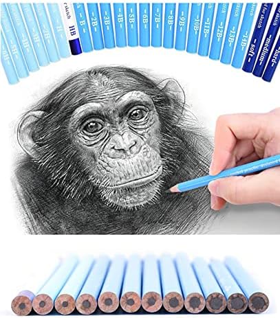 YYMIYU 24 Drawing Pencils Set, Art Sketching Pencils Charcoal Set 14B,12B,11B,10B,9B,8B,7B,6B,5B,4B,3B,2B,B,HB,H,2H,3H,4H,5H,6H,& Soft Neutral Hard Charcoal Pencils