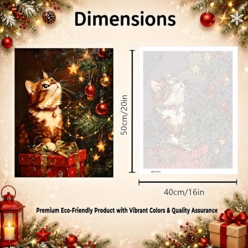 Christmas Cat Paint by Numbers Kits for Adults Beginner 12 x 16 Inch