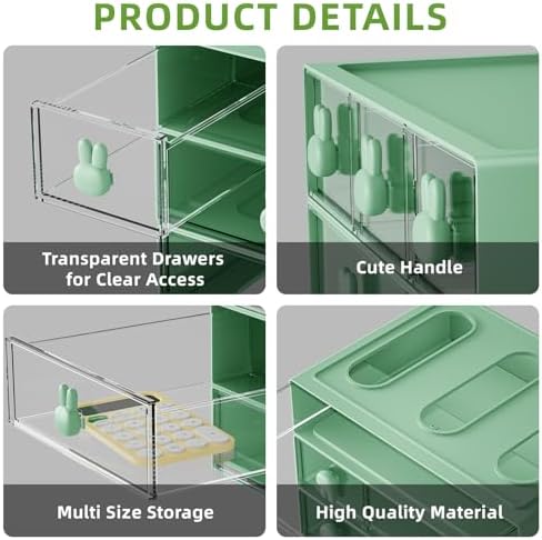 Marbrasse Desk Organizer with 6 Drawers, 3 Tier Stackable Storage Drawers Plastic Makeup Storage, Office Organizers and Storage, Desk Storage Box for Office, School, Home Green