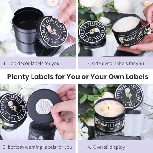 CONNOO 24 Pack - 12pcs 8oz & 12pcs 4oz Matte Black Candle Tins with Lids