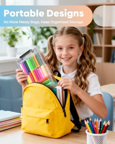 BiuLeon 8 Pack Large Pencil Box Set, Plastic Clear Pencil Case Marker Organizer, Crayon Box Craft Organizers, Stackable Storage Containers with Lid for Pen, Art and Craft Supplies(Color)