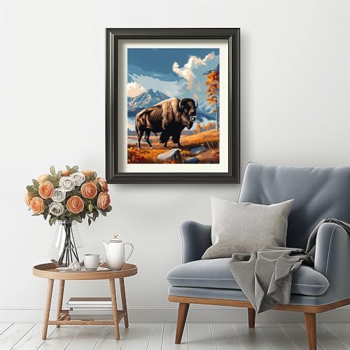 Natuyalo Paint by Numbers for Adults Beginner, Bison Acrylic Easy Paint by Numbers Kits Animal Craft Kits for Adults Suitable for Home Wall Decoration Flameless 16x20 Inch