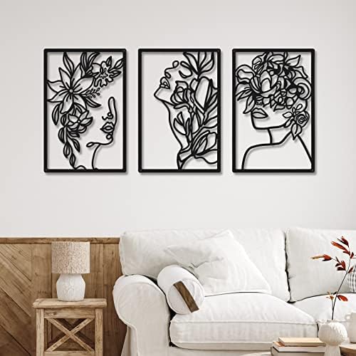 CHENGU 3 Pieces Metal Minimalist Abstract Woman Wall Art Line Drawing Wall Art Decor Single Line Female Home Hanging for Kitchen Bathroom Living Room