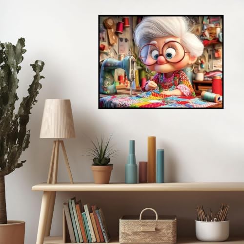 XUCNWL Diamond Art Kits for Adults,Sewing Machine Grandma Diamond Painting