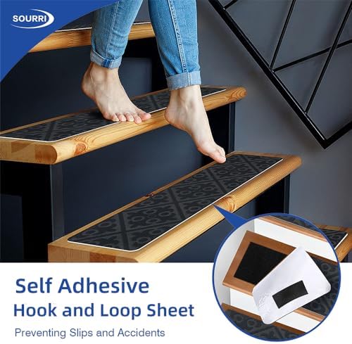 SOURRI 4'' x 20Ft Large Self Adhesive Heavy Duty Hook and Loop Sheet Tape Fastener Strips, Keep Couch Cushions from Sliding, Rug Gripper Tape & Pads
