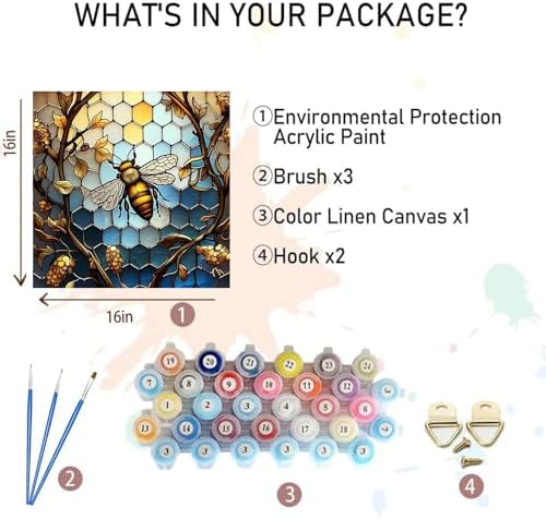 xackcme Paint by Numbers for Adults Bee - Bee Paint by Number on Canvas