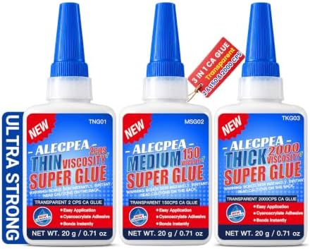 ALECPEA Thin Medium Thick CA Glue, Cyanoacrylate Adhesive, 60g
