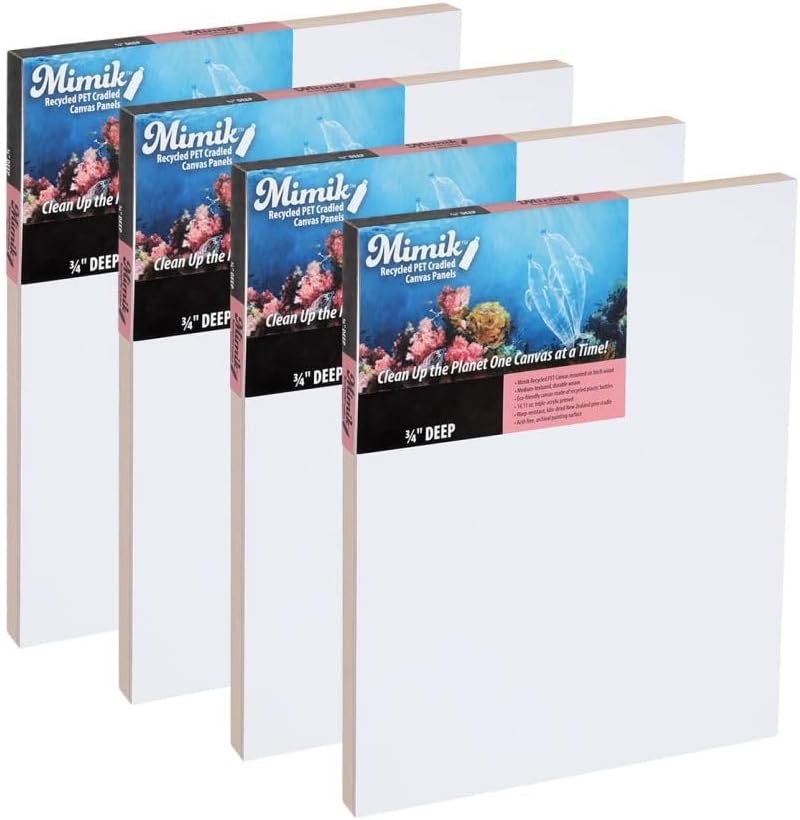 Creative Mark Mimik Recycled PET Cradled Canvas Panel 3/4" Depth - 11x14 Pack of 4 - Medium-Textured Painting Board for Eco-Conscious Artists, 14.11 oz Triple-Acrylic-Primed Weight Mounted Canvas