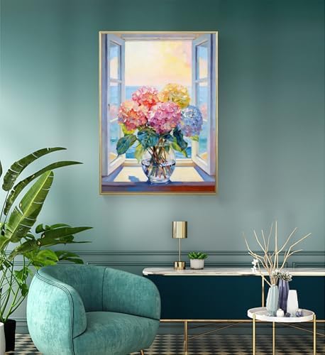 APTDYIGL 5D Hydrangea Flower Diamond Painting Kits for Adults Beginner,DIY Flowers Diamond Art Kits for Adults,Round Full Drill Diamond Dots with Gem Art Kits,Home Wall Decor 12X16inch