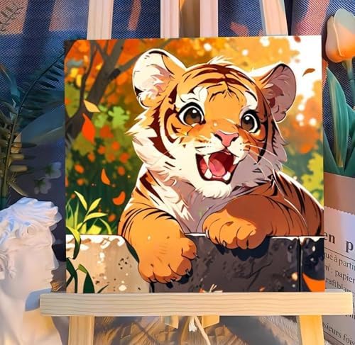 Reivworl Framed Tiger Paint by Numbers Kit for Adults Beginner 10×10 inch