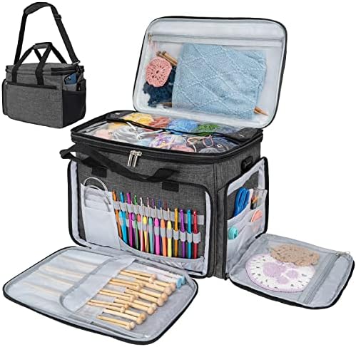 PAVILIA Knitting Yarn Storage Bag Crochet Organizer for Knitter, Dark Grey