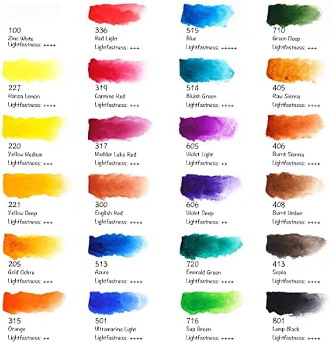 Paul Rubens Watercolor Paint Set Full Pan, 24 Vivid Colors Water Coloring Paint in Pocket Box with Metal Ring, High Transparency Intense and Durable, No Chalky, Perfect for Students, Beginners