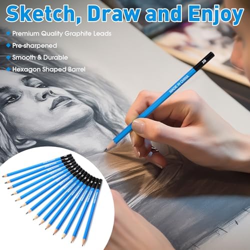 112 Pcs Graphite Sketch Pencil Set Professional Drawing Sketching Pencil Set (14B - 7H) Art Graphite Pencils Artist Pencils Drawing Pencils for Beginners & Pro Artists