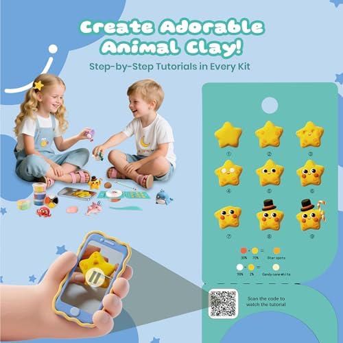 Air Dry Clay Kit, 12 Sea Creature Modeling Clay for Kids, Model Magic Clay with Sculpting Tools and Tutorials, Safe & Non-Toxic, DIY Arts & Crafts School Projects, Home Party Favors for Boys & Girls