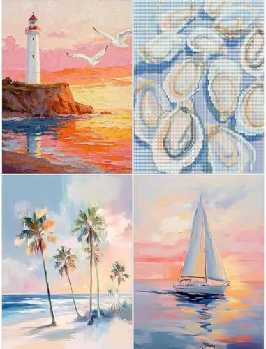 4Pack Beach Diamond Art Kits for Adults, Diamond Painting Kits for Beginner