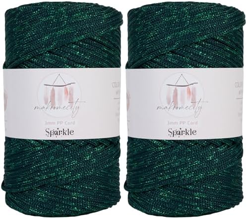 Makromecity Sparkle 2 Skeins of Polypropylene Macrame Cord 3mm x 131 Yards (394 feet) Premium Polyester Macrame Cord for Macrame Art & Crafts for Wall Hangings, Bags, Underplate, Rug