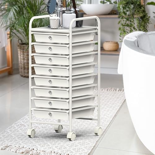 Simple Houseware 8 Drawers Rolling Utility Cart Art Craft Storage, White