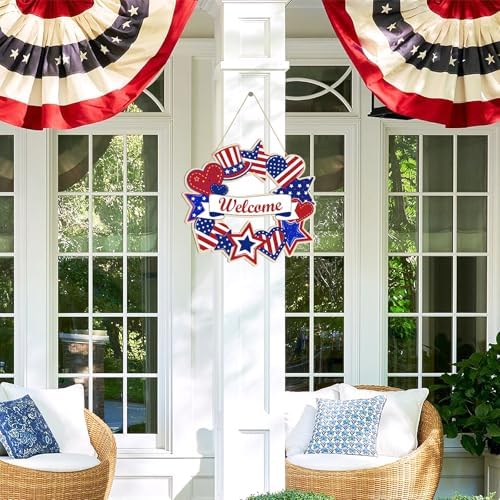 Large 12" Wooden 4th of July Crafts Star Ornaments to Paint, DIY Blank Unfinished Star Door Sign Wreaths for Front Door Plaque 250th Anniversary Hanging Patriotic Day Independence Day Decoration