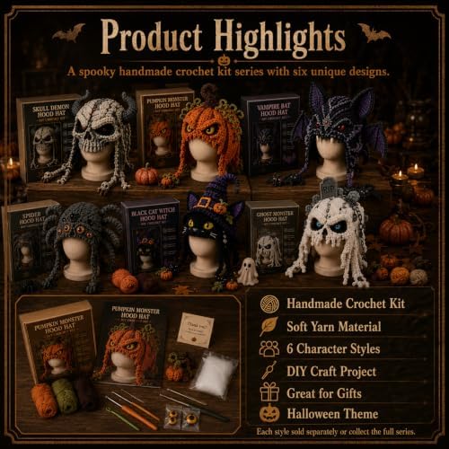 LWLQCZJ DIY Crochet Kit Fantasy Animal Hood Hat Beginner Craft Set with Yarn & Hook (Spider)