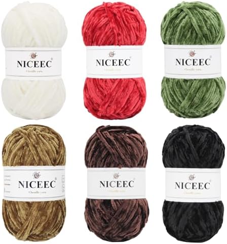 NICEEC 2 Skeins Soft Chenille Yarn 2x255m(2x279yds,3x150g)_Christmas Series