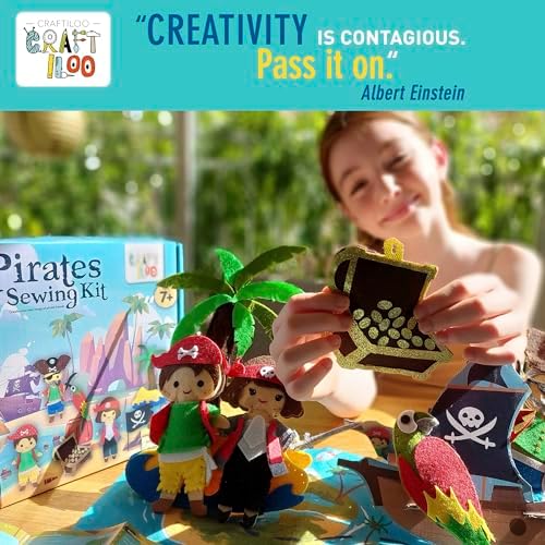 Pirates Sewing Kit for Kids Ages 8-12 - Pre-Cut Felt Pillow Plush Craft