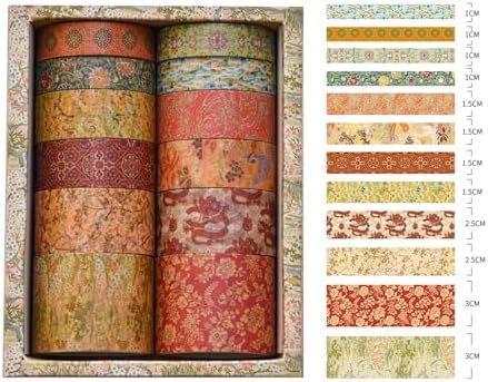 12 Rolls Chinoiserie Washi Tape Set Chinese Arts Adhesive Tapes Geometric Garden Decorative Masking Tape Sets for Craft, Kids, Scrapbook, DIY, Gift Wrapping (Moon Over the Borderlands)