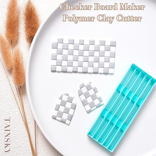 TAINSKY Stripe Tool Polymer Clay Cutters, Checker Board Maker for Making Earrings Jewerl, 5 Pcs Stripe Lines Texture Guide, Clay Earring Cutters, Polymer Clay Earrings Tools