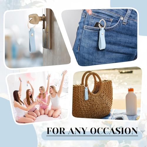Wavyknot 50 Pcs Leather Keychain Blanks, 3.7 x 0.7 Inches, light Blue