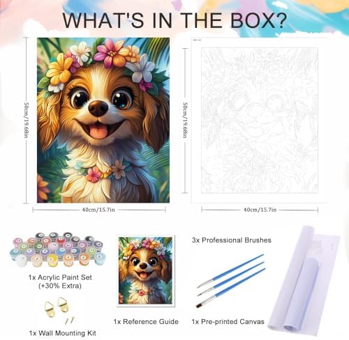 Natuyalo Paint by Numbers Kits for Adults Beginner Animal, Flowers and Dog DIY Art Crafts Kits on Canvas, 3 Brushes and Acrylic Paint for Home Wall Decor 16x20 inch (Without Frame)