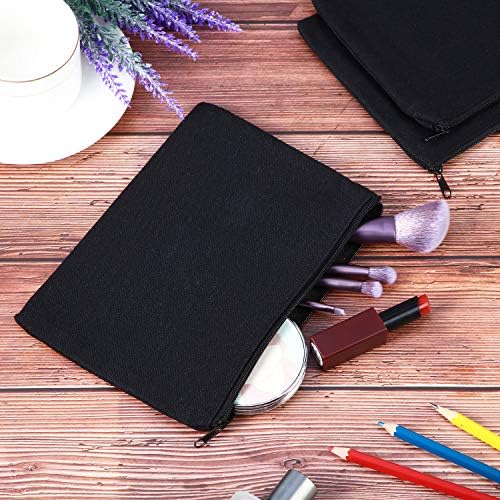 Gejoy 10 Pack Blank Canvas Cosmetic Bags Zipper Pouch DIY,L,Black