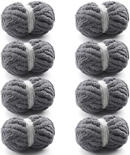 Chunky Yarn for Hand Knitting, Gray Chunky Chenille Yarn for Crocheting