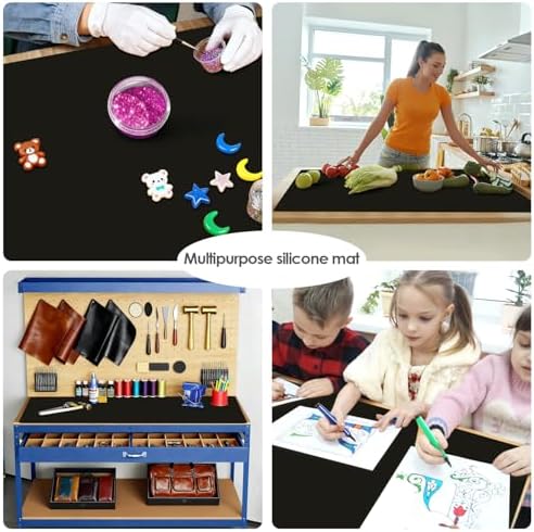 Thick(2MM) Extra Large Silicone Mat For Kitchen Counter 39.4"x23.6" Silicone Table Mat For Resin Workbench Mat Heat Resistant Mat Coffee BarMat, Black