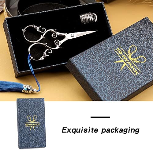 SHWAKK Embroidery Scissors 4.45in Ancient Gray Gourd Flower Sewing Scissors