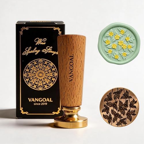 VANGOAL Wax Seal Stamp, Floral Series, 3D Embossed Brass Stamp Head with Wooden Handle, Vintage Sealing Kit for Wedding Invitations, Envelopes, Gift Wrapping, Letters and Crafts (Jasmine Blossom)
