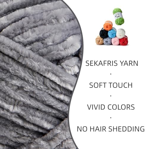 Chenille Crochet Light Gray Yarn 3 Pack