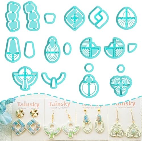 Tainsky 18 Shapes Embedded Polymer Clay Cutters - Gem Clay Jewelry Making Tools, Earring Cutters (A)