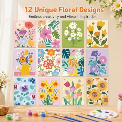 Louise Maelys 12 Pack Pre Drawn Canvas to Paint with Floral Pattern