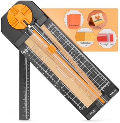 Worklion Scrapbooking Cutting Tool: Paper Cutter 4 in 1 for Craft Edges, Straight,Perforator,Scorer and Wavy on Paper,Cardstock,Ticket,Photo,Coupon,Vinyl,Letter,Postcard,12 inch Cutting Length,Black