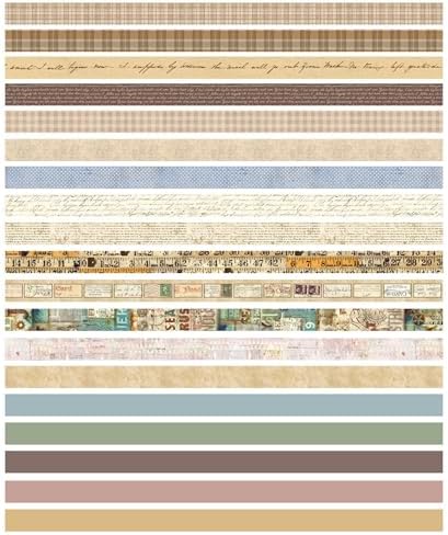 Vintage Washi Tape Set 20 Rolls Skinny Retro Decorative Antique Patterns Masking Tapes for Arts, DIY Crafts, Journals, Planners, Scrapbook, Wrapping (Vintage)